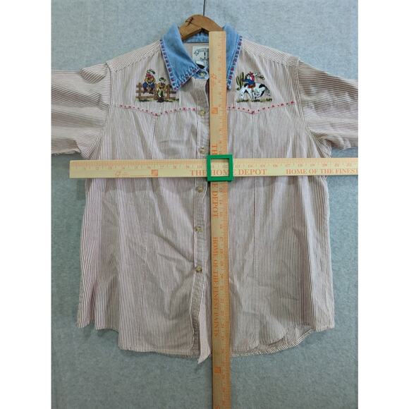 Solutions Original Shirt Women's Medium Red Button Down Top Farm Embroidered VTG - Picture 2 of 10